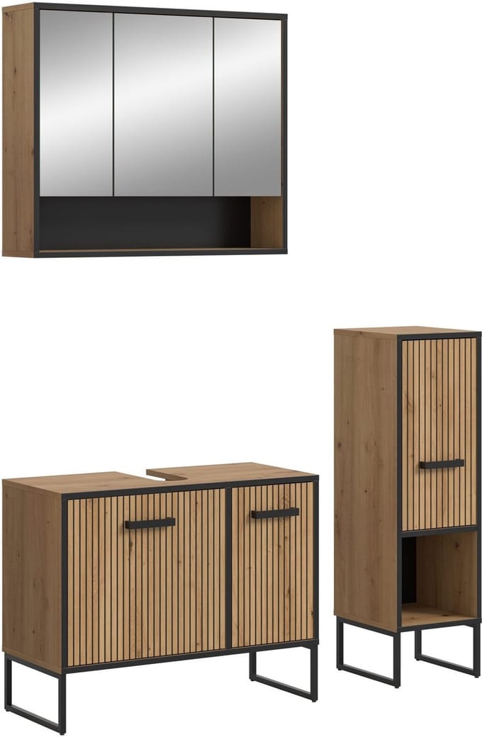 Badcombinatie Artisan Oak - Functionele Hoge Kast met Wastafel - 125 cm Breed