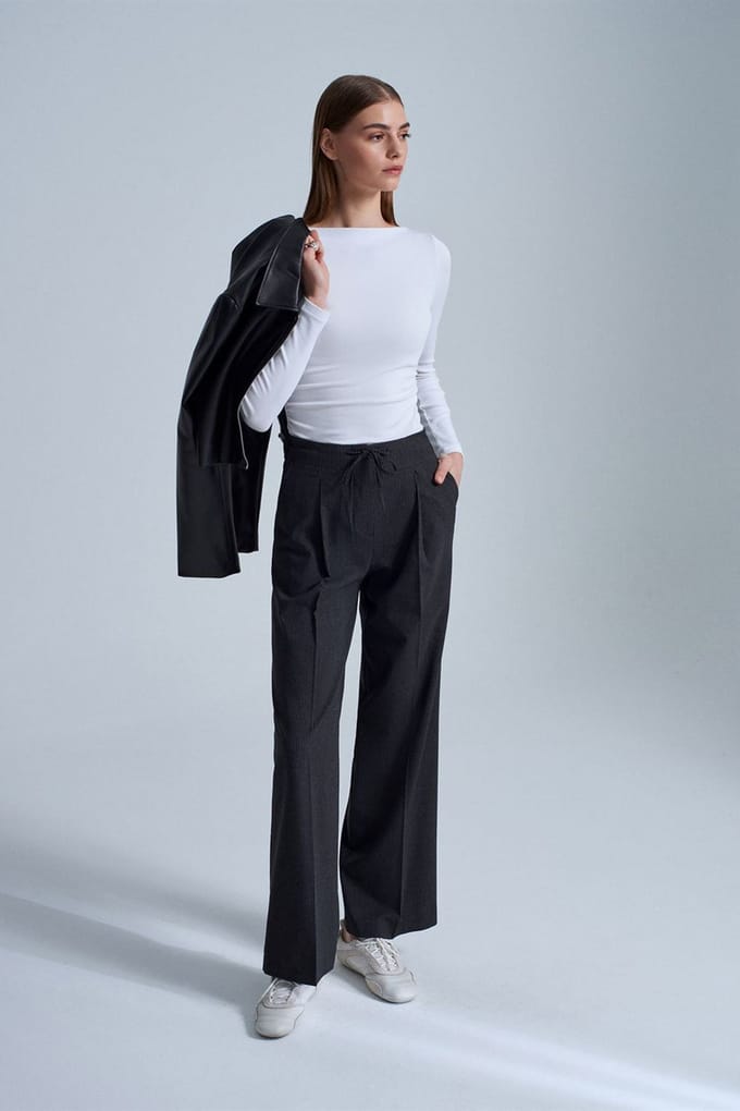 Wijde-pijp Crepe Trousers met Touwtjes