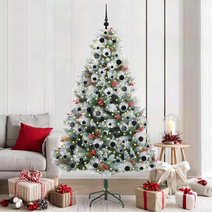 vidaXL - Kunstkerstboom - Groen - en - wit - 210 - cm - PVC - en - Metaal - en - Plastic