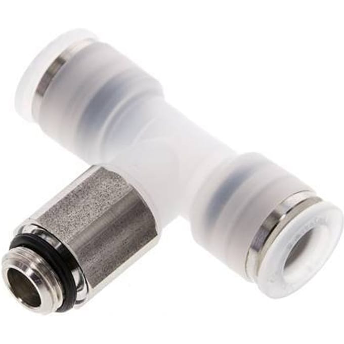 8mm x G1/8'' inline T-stuk PA/RVS Insteekfitting Buitendraad FDA Draaibaar EPDM