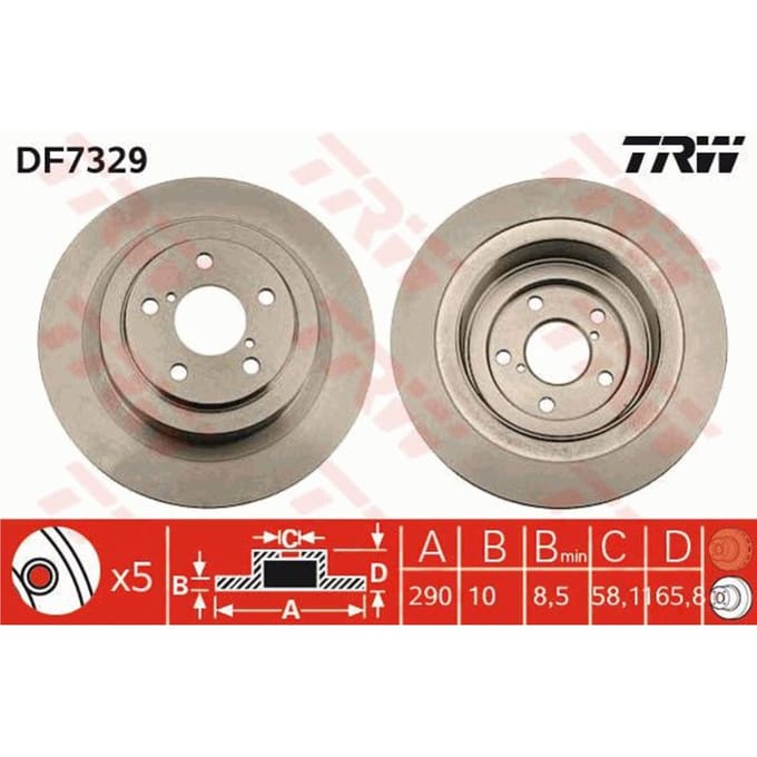 Remschijf TRW DF7329 achter, volledig, 1 Stuk