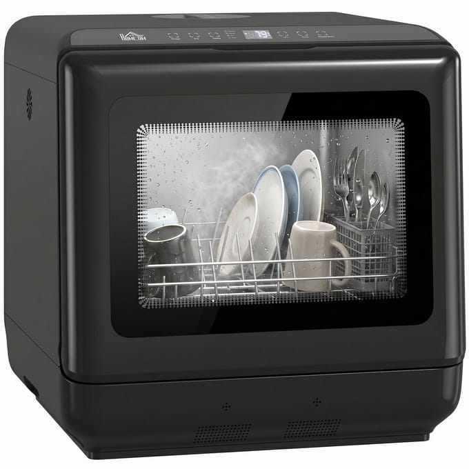 Tafelmodel vaatwasser zwart - 5 wasprogramma's - 6 liter watertank - 4 couverts - Zwart