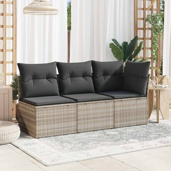 vidaXL - Tuinhoekbank - met - kussens - poly - rattan - lichtgrijs