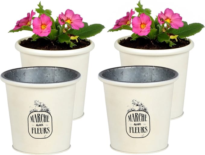 Sunnydays /plantenpot/bloempot - 4x - zink - ivoorwit - D14 x H13 cm