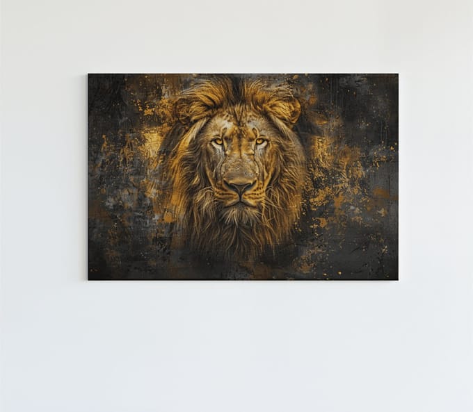 Canvas Schilderij - Wilde Dier - Leeuw op canvas - 90x60x2 cm