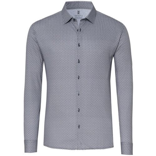 Desoto Overhemd Minimal Triangle Hexagon Pattern Zwart-Lichtgrijs / male