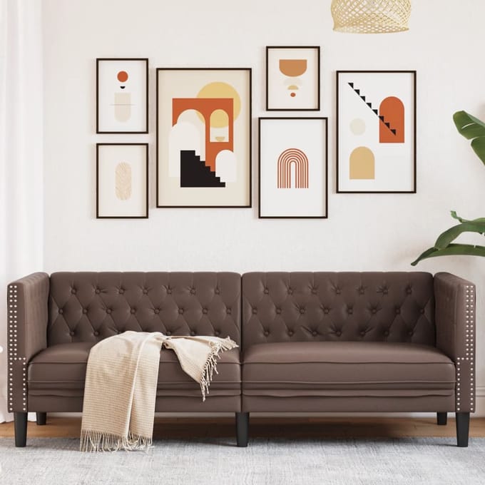 vidaXL - Driezitsbank - Chesterfield-stijl - kunstleer - bruin