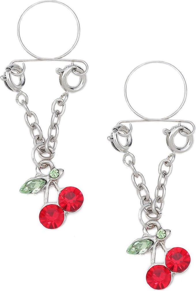 Banoch - indiscrets nip Jewel - tepelhanger - Kers rood met groen blaadje