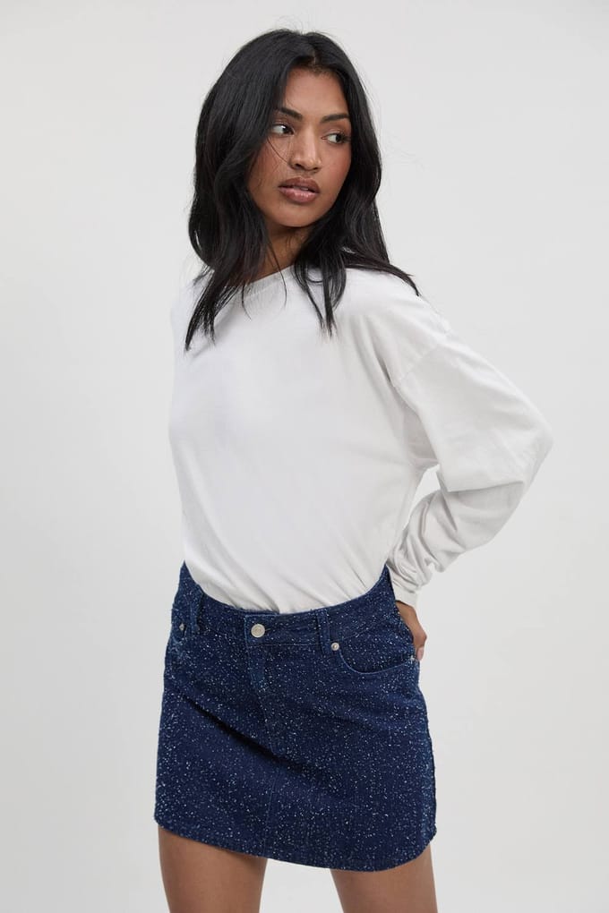 boohoo Dames Boucle Denim Mini Rok | Indigo | Maat: 8