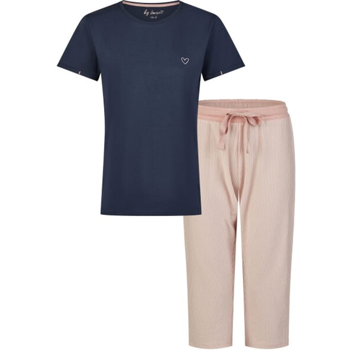By Louise Essential Dames Capri Pyjama Driekwart Gestreept Blauw - Maat M