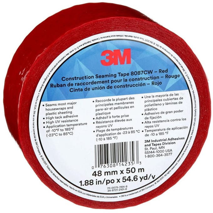 Bouwfolie Tape Rood 48mm Breed 50m Lang voor Koude Temperaturen