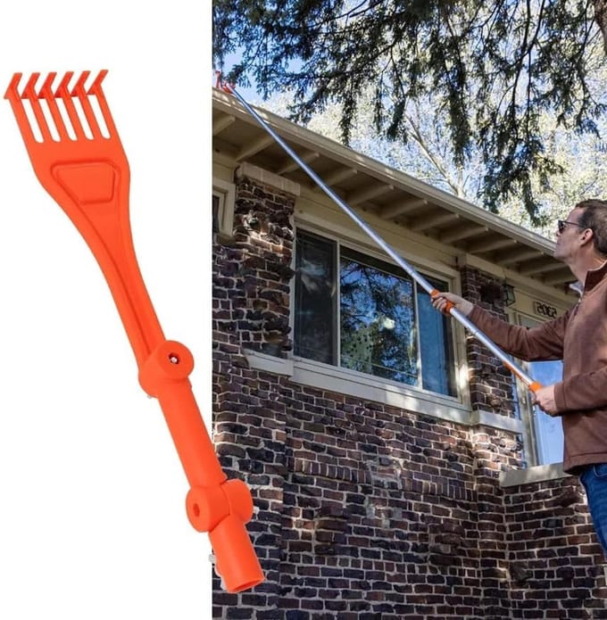Dakgoot Schraper - Bladverwijderaar - Dakgoten Schoonmaken - Draaibare Handgreep - 36 cm - Grijs
