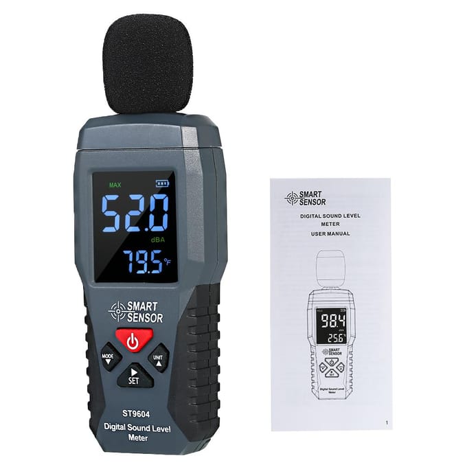 SMART SENSOR Mini Digitale Geluidsniveaumeter LCD-scherm Geluidsmeter Geluid zwart
