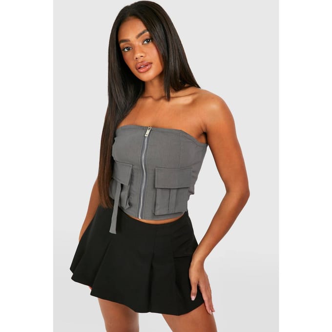 boohoo Dames Bengaline Utility Korset met zakken en ritssluiting | Grijs | Maat: 44