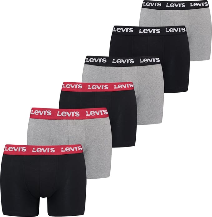 Levi's heren 6P boxers repeat logo grijs & zwart