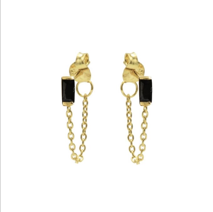 Karma Chain Oorbel Black Zirconia Single Square Goud M3132