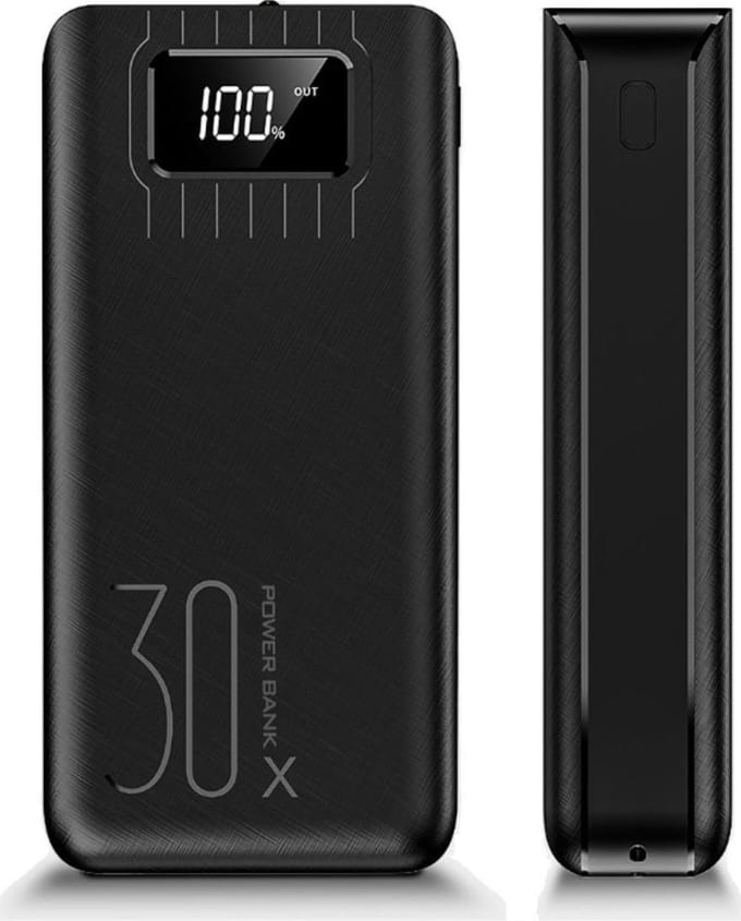 DrPhone HyperCell - 30.000 mAh Lader - LED Display - LED Lamp - Power Bank - Aan/uit modus - IOS / Android / Reizen- Zwart