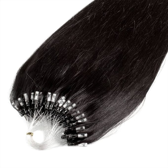 hair2heart Premium Microring Extensions Echt haar glad - 25 strengen 1 g 60 cm 4/0 middenbruin