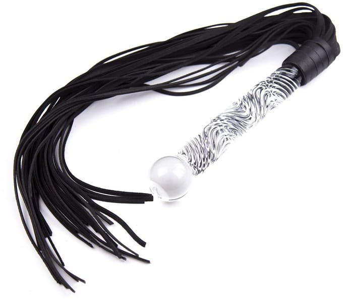 Kiotos - Luxe Flogger Met Glazen Handvat - Zwart