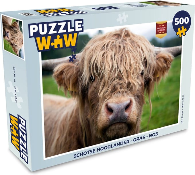 Puzzel Schotse Hooglander - Gras - Bos - Legpuzzel - Puzzel 500 stukjes