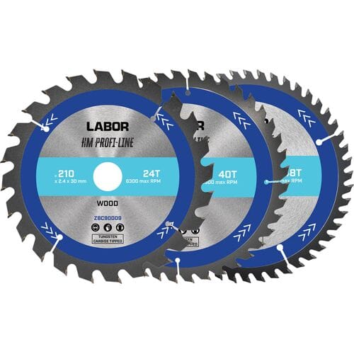 Labor HM cirkelzaagblad hout 210x30x2,4mm - 24,40,48T (3 Stuks)