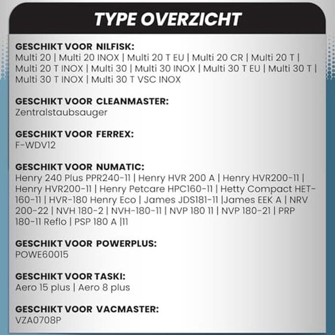 Stofzuigerzakken voor diverse modellen - Set van 10