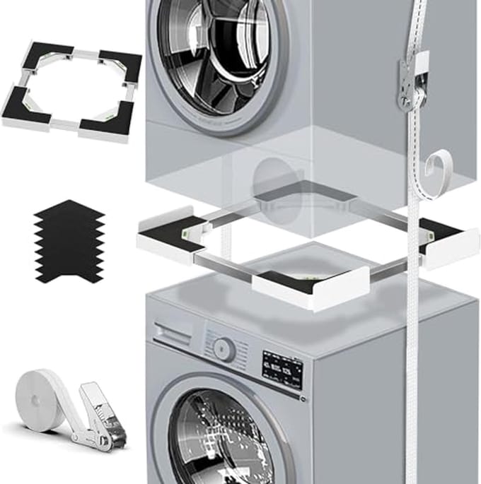 Universele stapelset voor wasmachine en droger met diepteverstelling en antislippads
