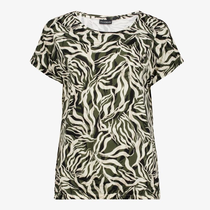 TwoDay dames top met print groen beige - Maat M