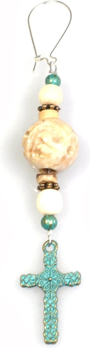 Heaven Eleven - dames - oorhanger- oorbel - turquoise - RVS - kruis