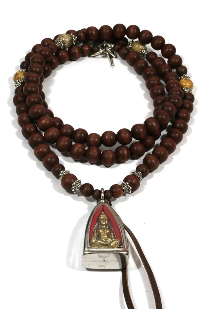 Heaven Eleven ketting bruin hout - buddha in glas