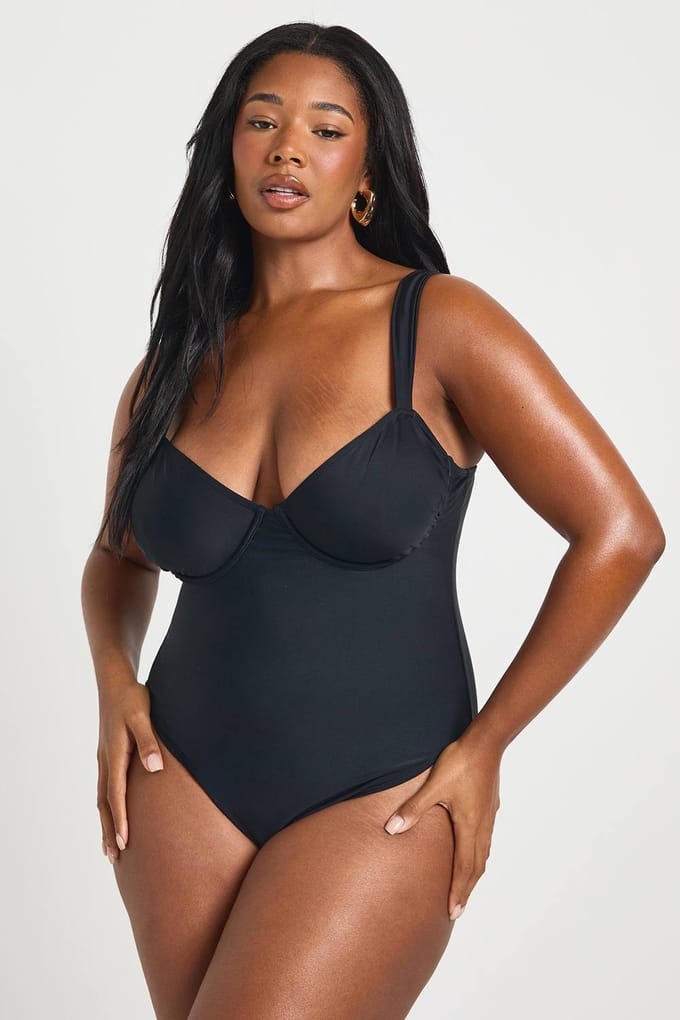 boohoo Dames Plus Balkonnet Bh Badpak | Black | Maat: 16