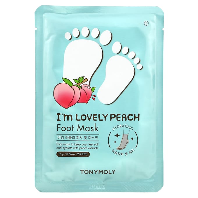 TonyMoly, I'm Lovely Peach, Foot Mask, 1 pair, 16g (0.56oz) white