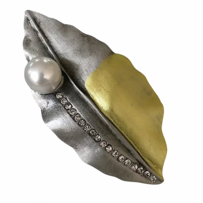Broche boomblad synthetische parel geel - Charme Bijoux