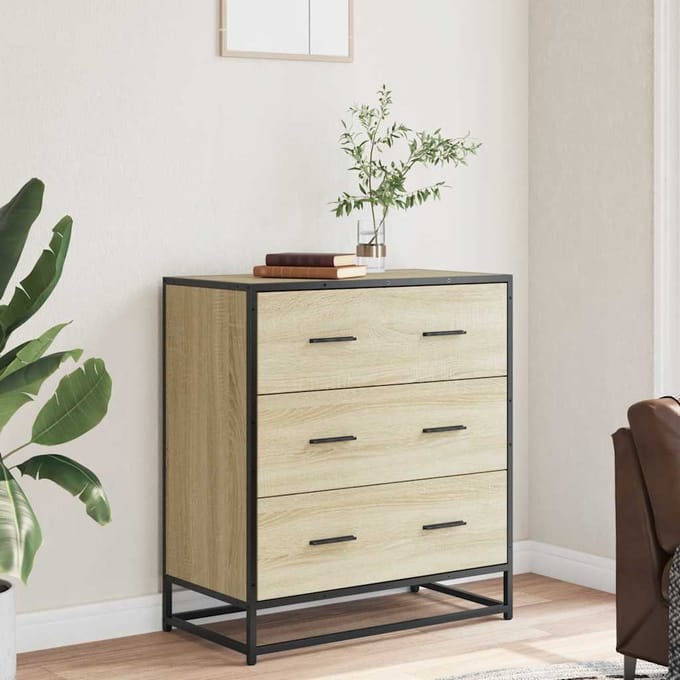 vidaXL - Dressoir - 68x35x76 - cm - bewerkt - hout - en - metaal - sonoma - eikenkleur