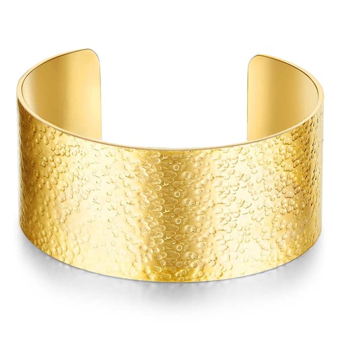 Twice As Nice Armband in goudkleurig edelstaal, open bangle, gehamerd 6cm