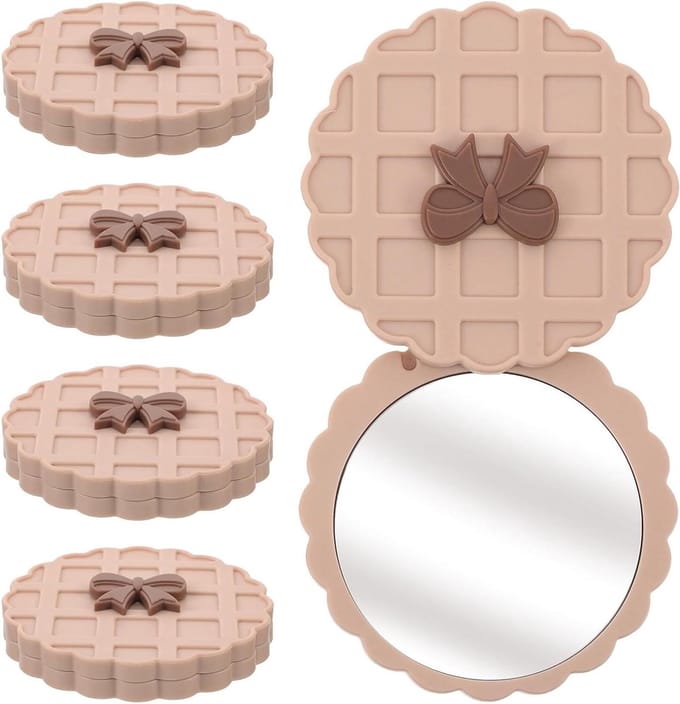 Cosmetica Spiegels - Make-up Spiegeltjes - Snelle Touch-ups - Chic Wafeldesign - 5 Stuks - Beige
