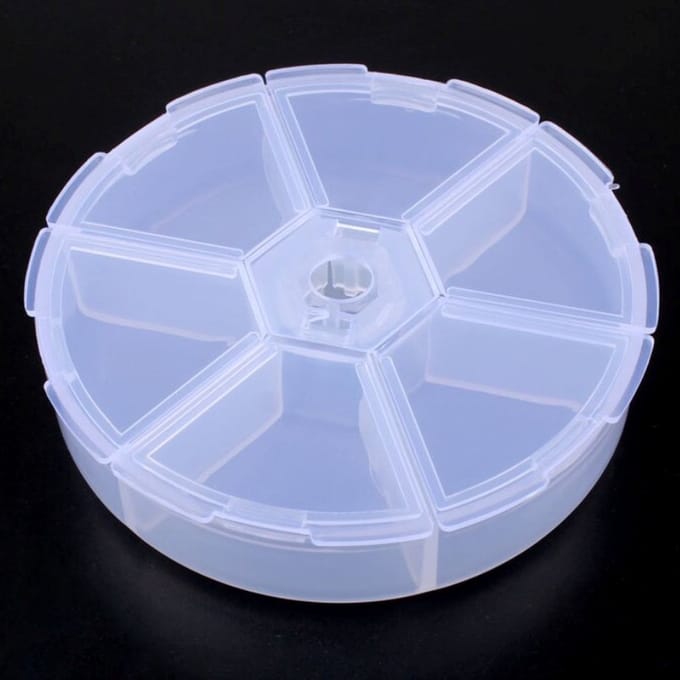 Fako Bijoux - Opbergdoos - 6 Vakjes - Rond - Kralendoos - Opbergbox - Sorteerdoos - Verdeeldoos - Box - 8cm - 1 Stuk