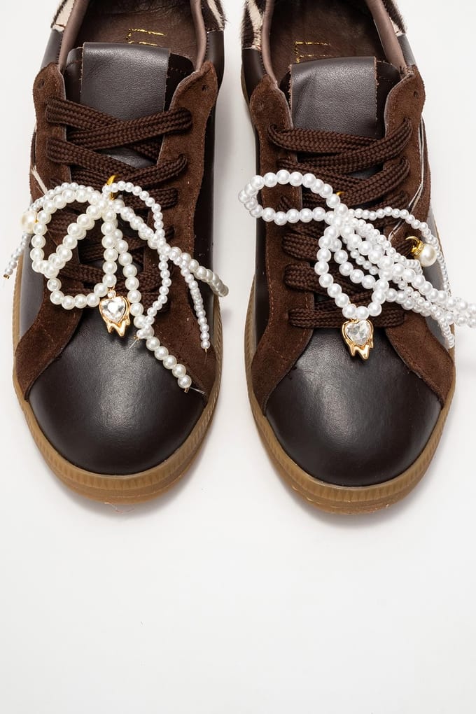 Taren Leren Parel Gesp Sneakers Dames
