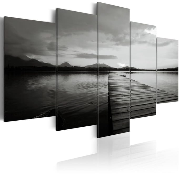 Schilderij - Eiland van herinneringen, zwart/wit, 5 luik