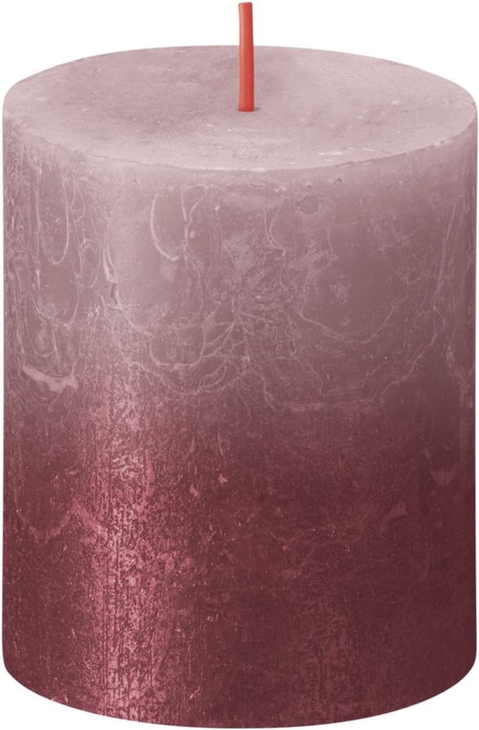 Bolsius Rustiek Fading Metallic Stompkaars 80 x 68 mm Ash Rose & Red – 4 Stuks – Roze/Rode Sfeerkaarsen