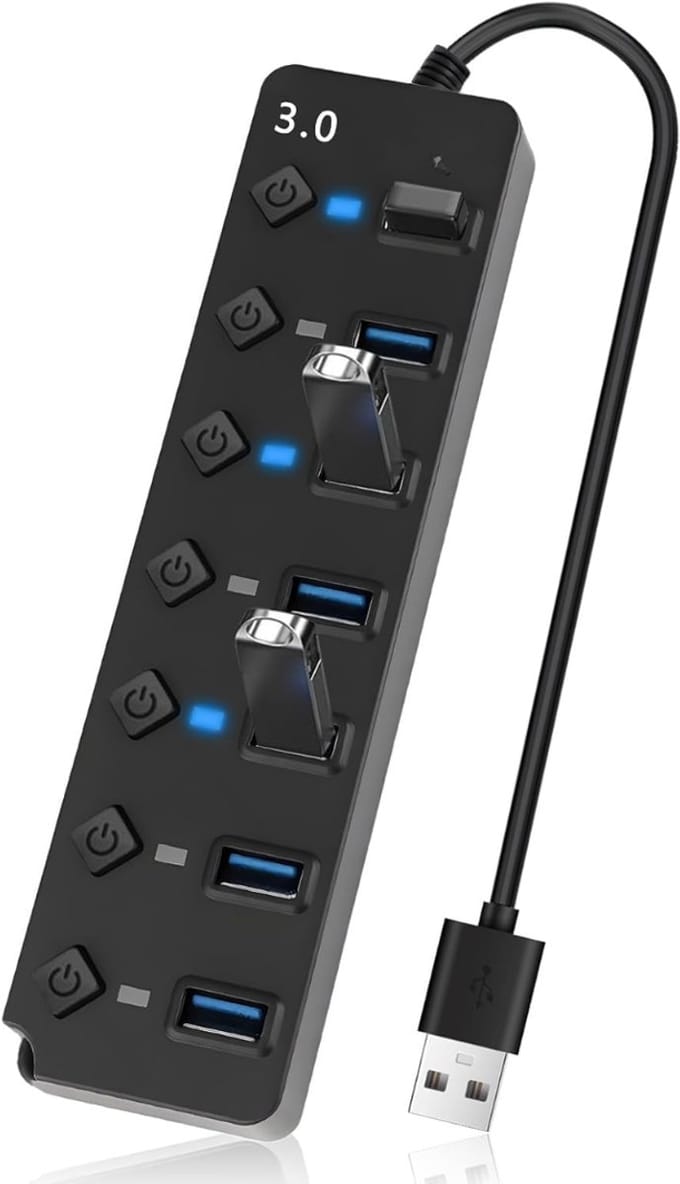Quvo® USB Hub met Voeding - USB Hub - USB Splitter - Zwart - 18cm x 18cm x 2cm