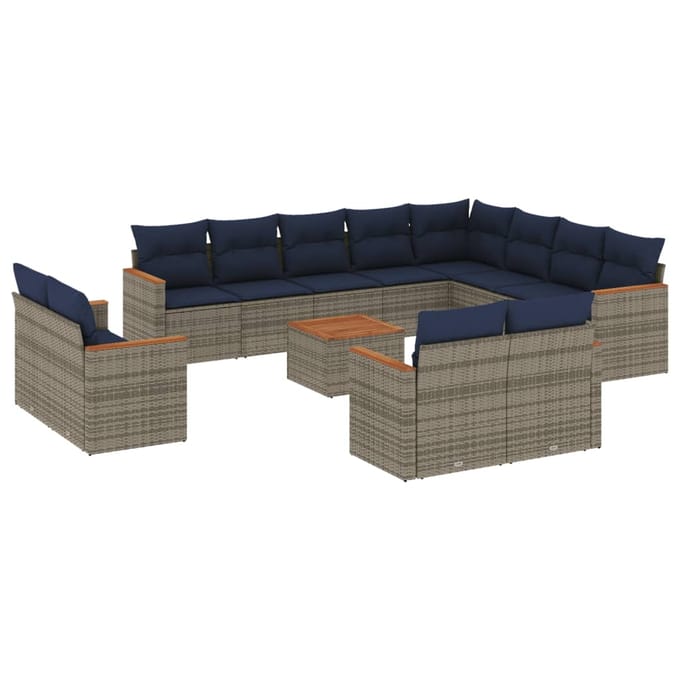 vidaXL - 13-delige - tuinbankset - met - kussens, - grijs - polyrotan
