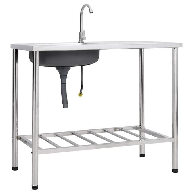 vidaXL - Campinggootsteen - enkele - bak - met - kraan - roestvrij - staal