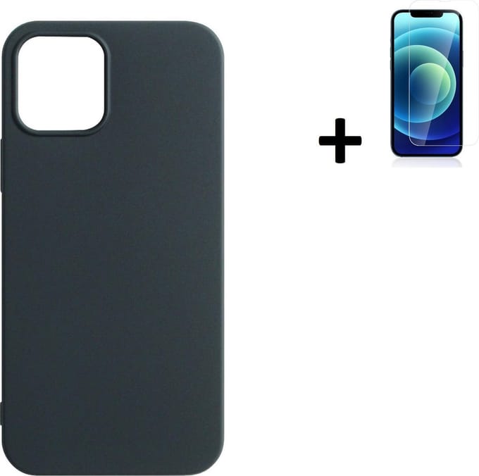 Hoesje Geschikt voor iPhone 13 Pro Max - Screenprotector iPhone 13 Pro Max - Siliconen - iPhone 13 Pro Max Hoes Zwart Case + Tempered Glass