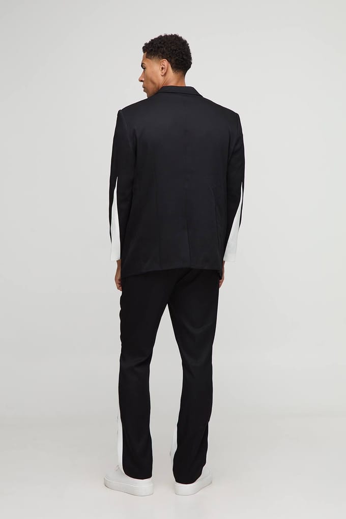 Rechte pasvorm blazer met contrastpaneel | Black | Size Small