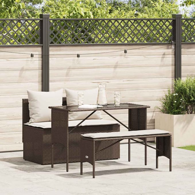 vidaXL - 3-delige - Tuinset - met - kussens - poly - rattan - bruin