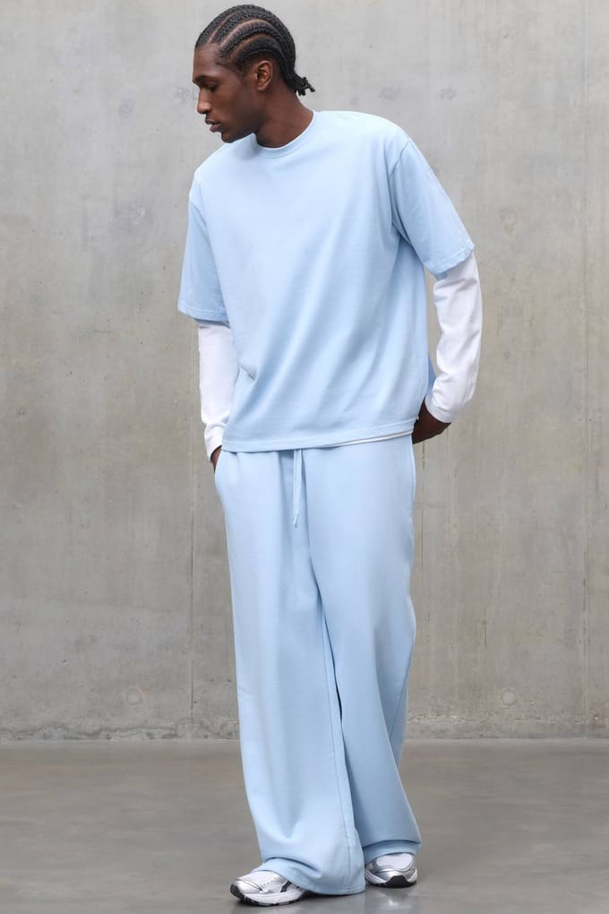 Zwaargewicht 480gsm Wijde Pijpen Joggingbroek | Light Blue | Size Medium