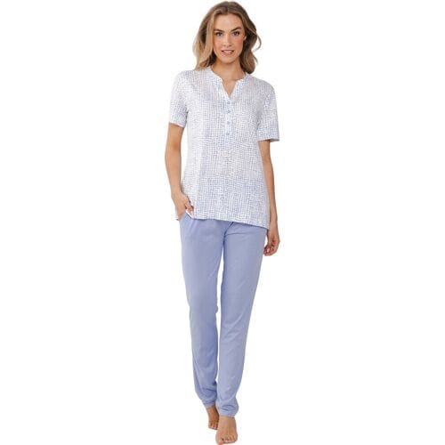 Pastunette Premium Pyjama Soft Sketches - Katoen/Modal - Wit/Blauw - Maat 40