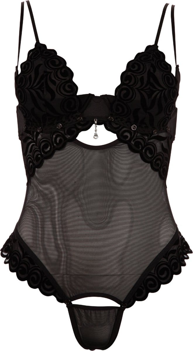 Zwarte String body met afneembare cups en kruis