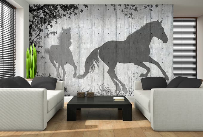 Horses Tree Leaves Wall Photo Wallcovering